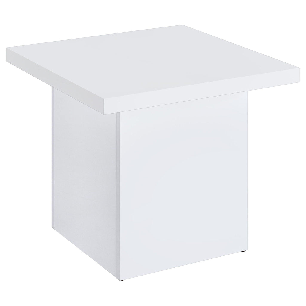 Devar Square Engineered Wood Side End Table White High Gloss