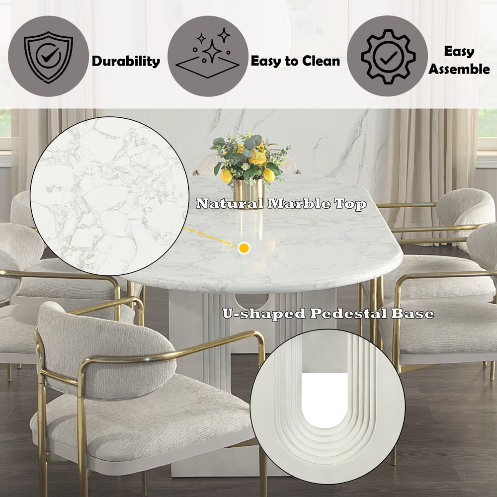 Zayn - Dining Table - White Natrual Marble Top & White