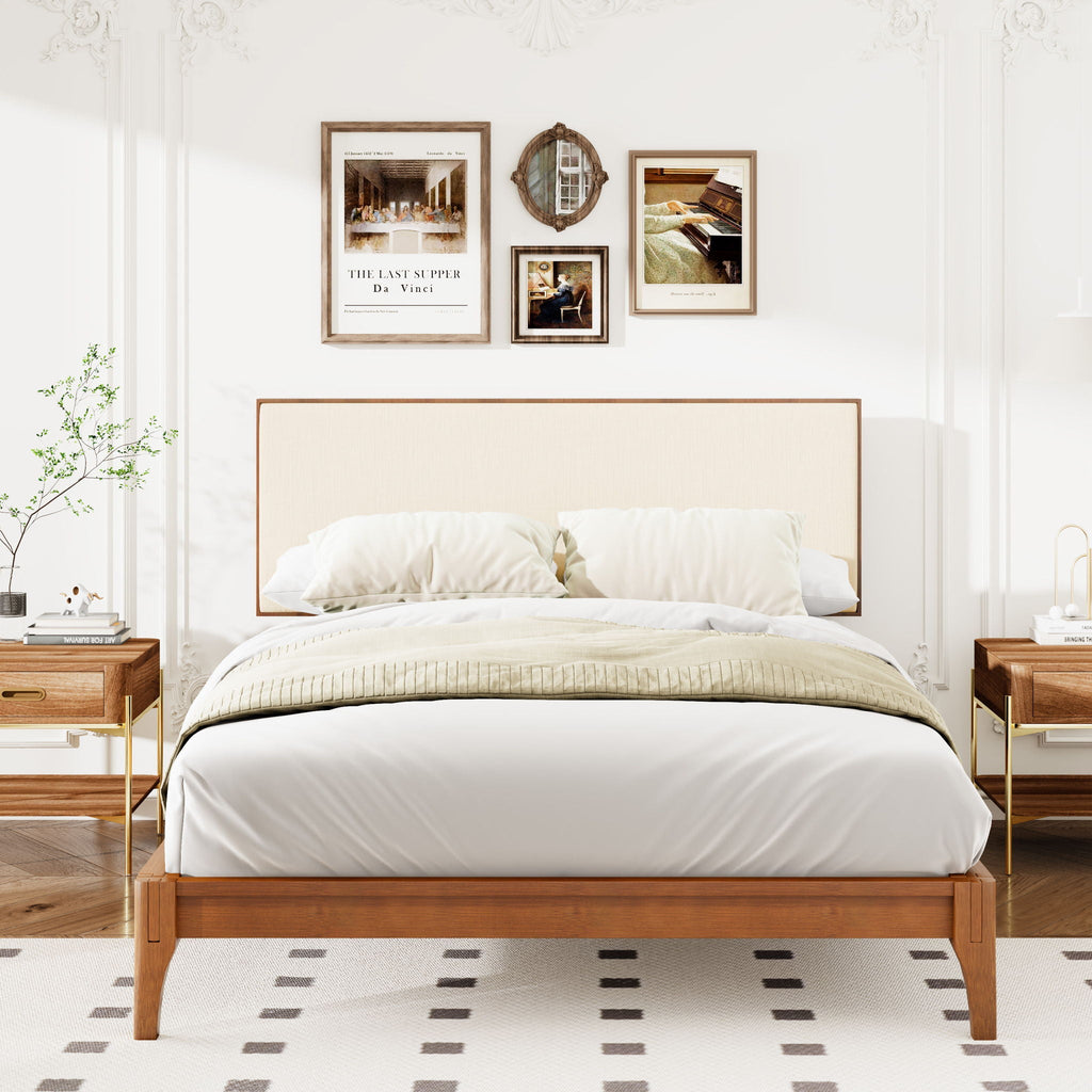 King Size Solid Dry Bamboo Wood 12" Platform Bed With Adjustable Bamboo Headboard - Brown