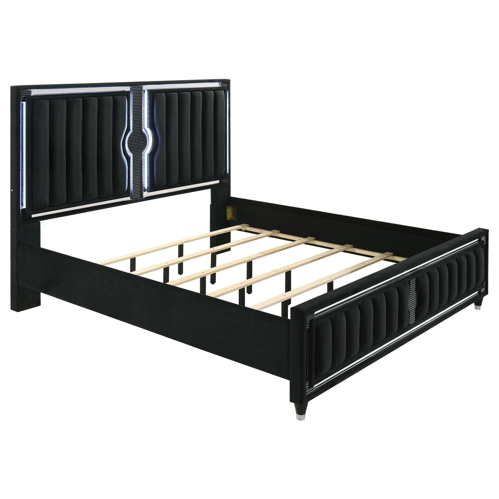 Ravenne 4-piece Velvet Upholstered Eastern King LED Bedroom Set Black