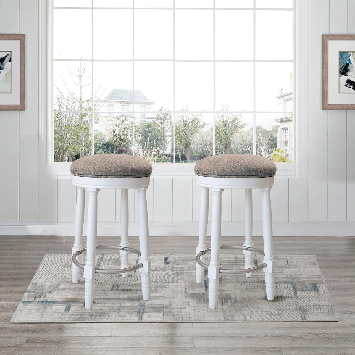 360° Swivel Wooden Barstools With Upholstered Seat, Counter Height (Set of 2)