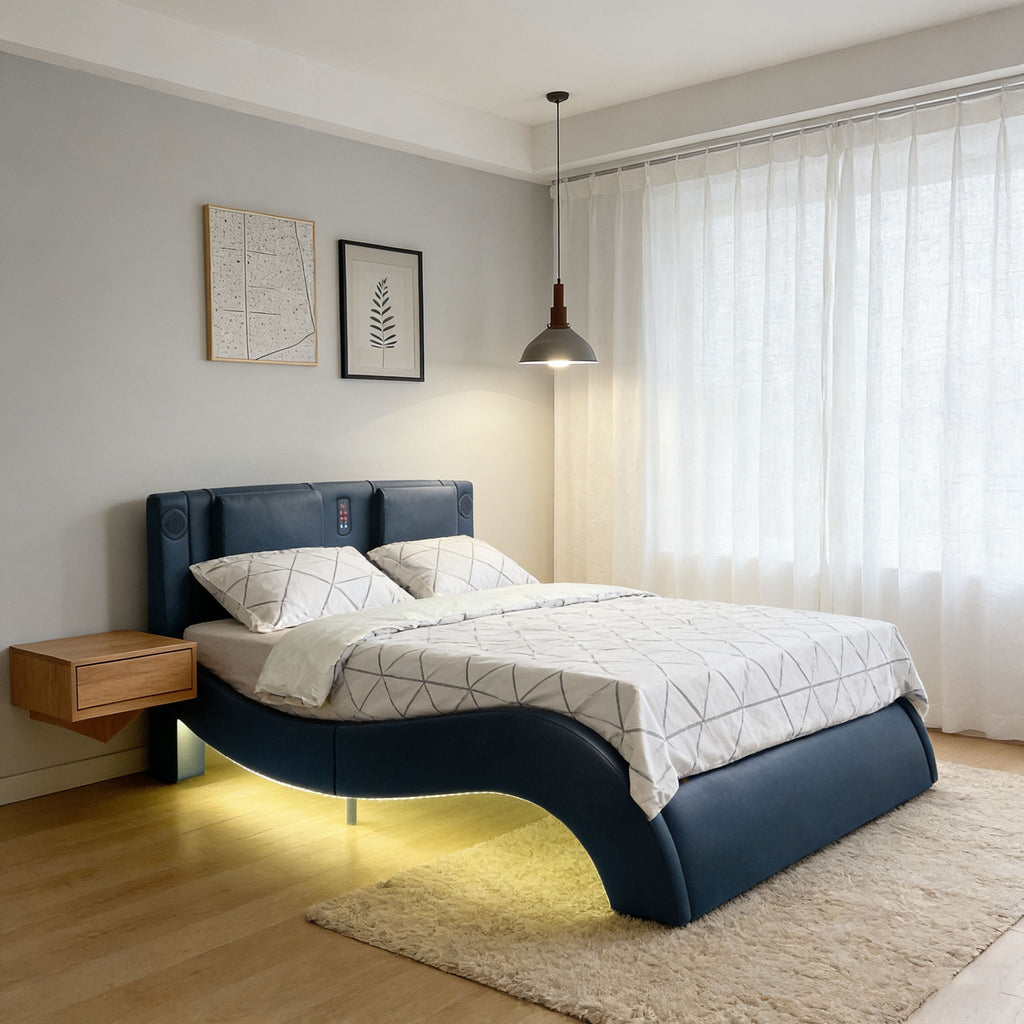 Platform Bed Frame With LED Lighting, tooth Music, Vibration Massage