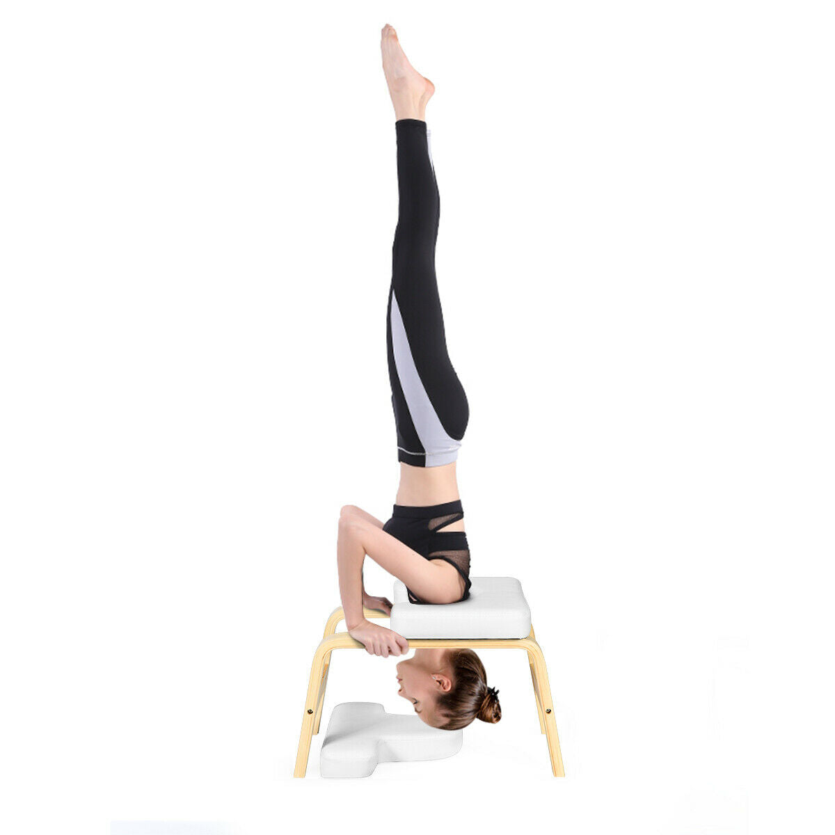 Yoga Headstand Wood Stool with PVC Pads