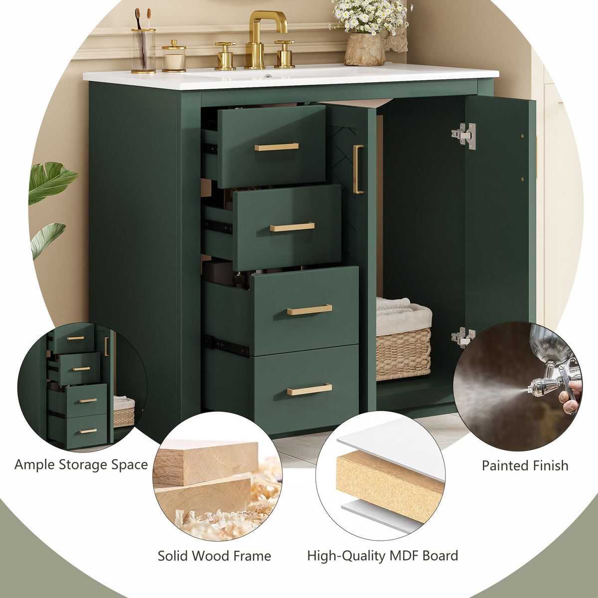 Bathroom Vanity With Sink Combo, Storage Cabinet, Freestanding Set With 3 Drawers & Soft Closing Doors