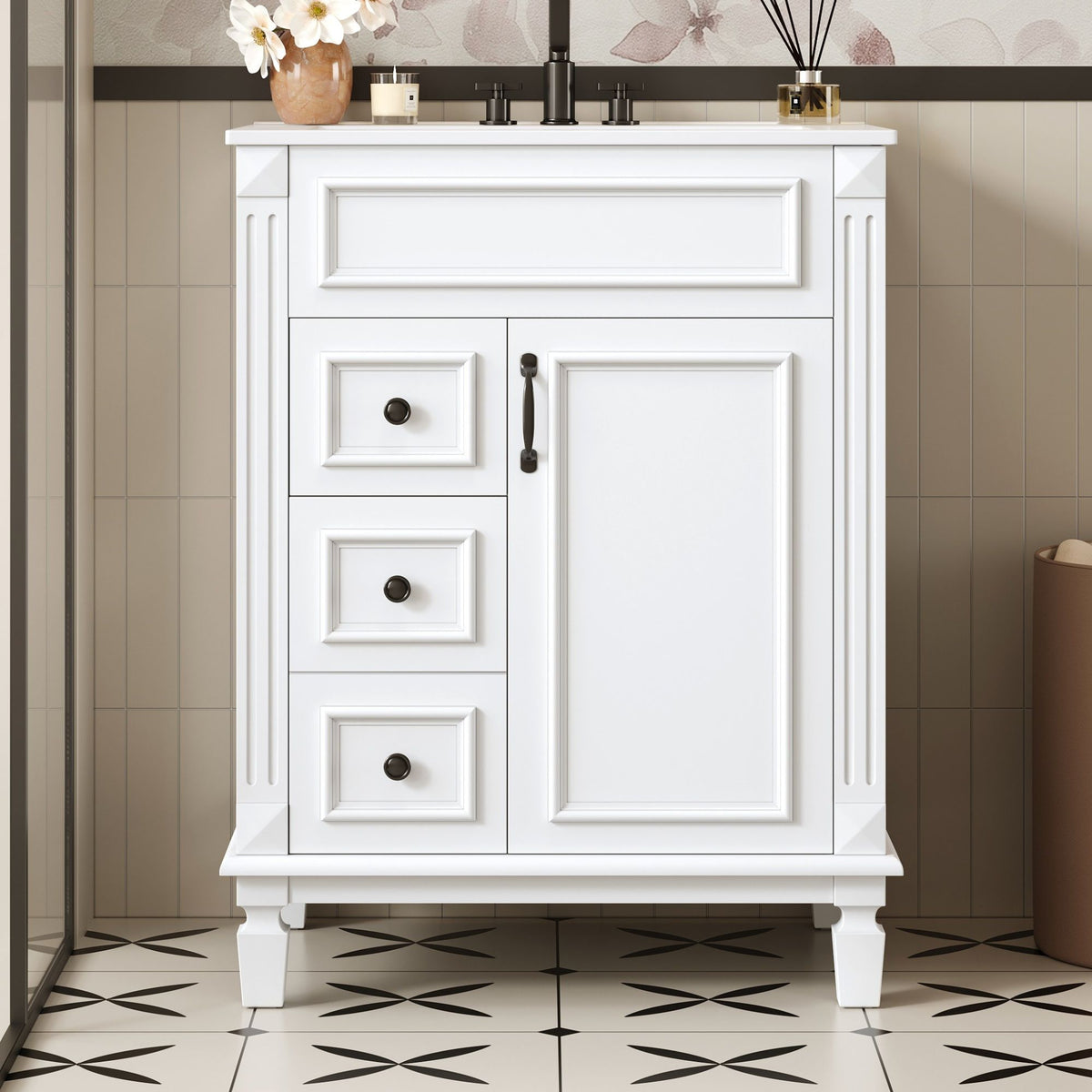 Bathroom Vanity With Sink, Compact Cabinet & 2 Drawers And Adjustable Shelf