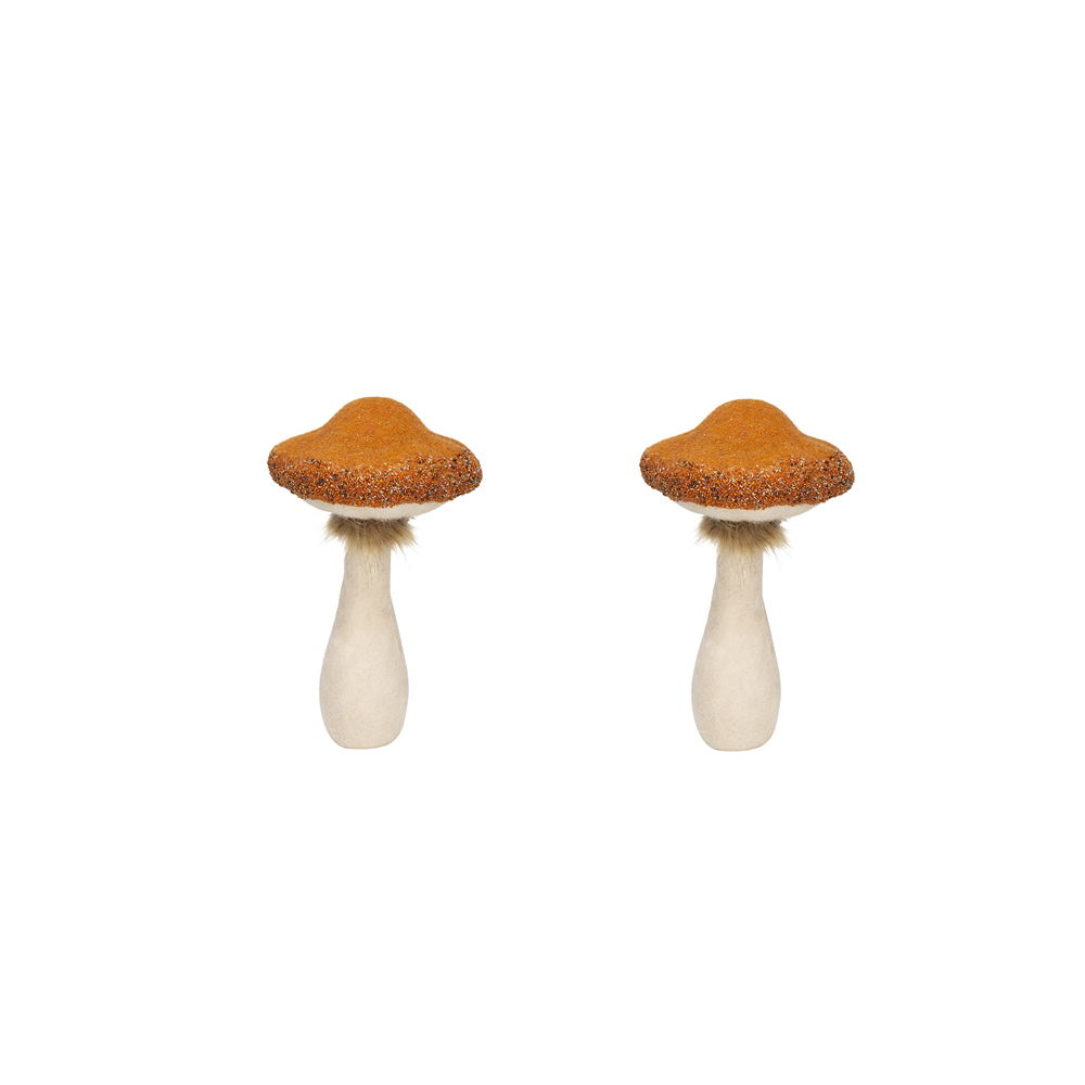 Mushroom Holiday Ornament, For Harvest Festival Fall Festival & Thanksgiving Table Decorations (Set of 2) - Beige / Orange