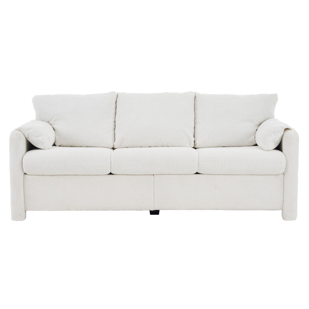 Modern 3 Seater Sofa Chenille Couch Plush Triple Seater Sofa With High Density Foam Cushions, Deep Seat Living Room Couch For Family Room, Apartment & Home Theater - Ivory White
