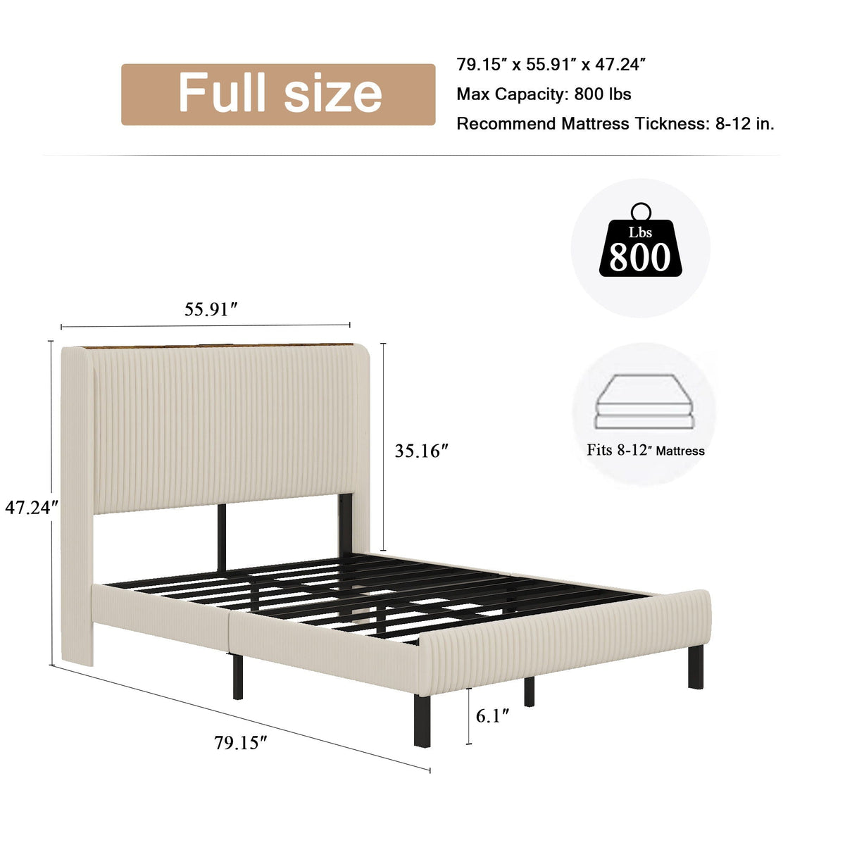 Platform Bed With Metal Frame And Charging Station