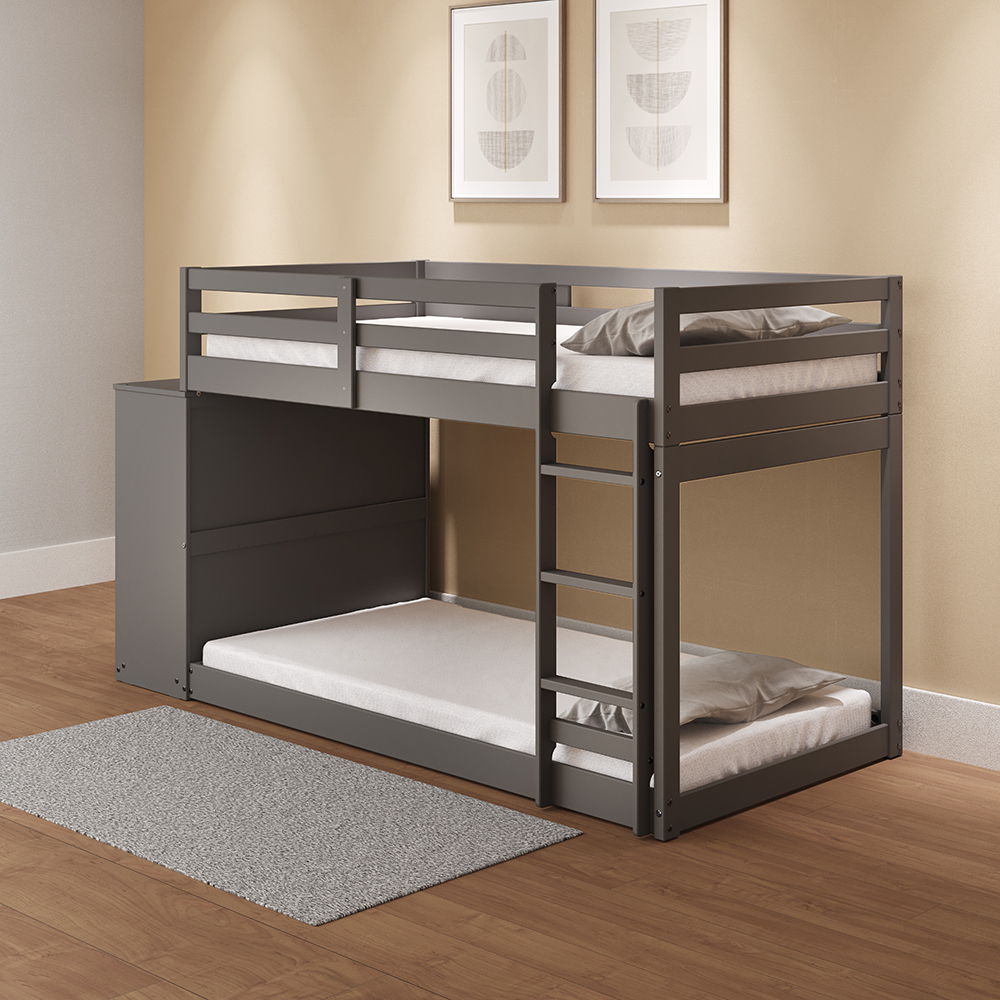 Gaston - Twin Over Twin Bunk Bed With 4 Drawers & 3 Compartments - Gray