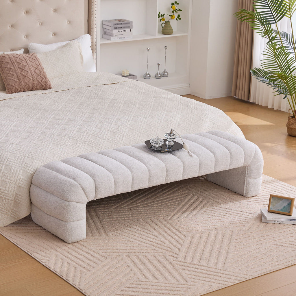 Modern Upholstered Armless Bed Bench With Channel Tufted Design