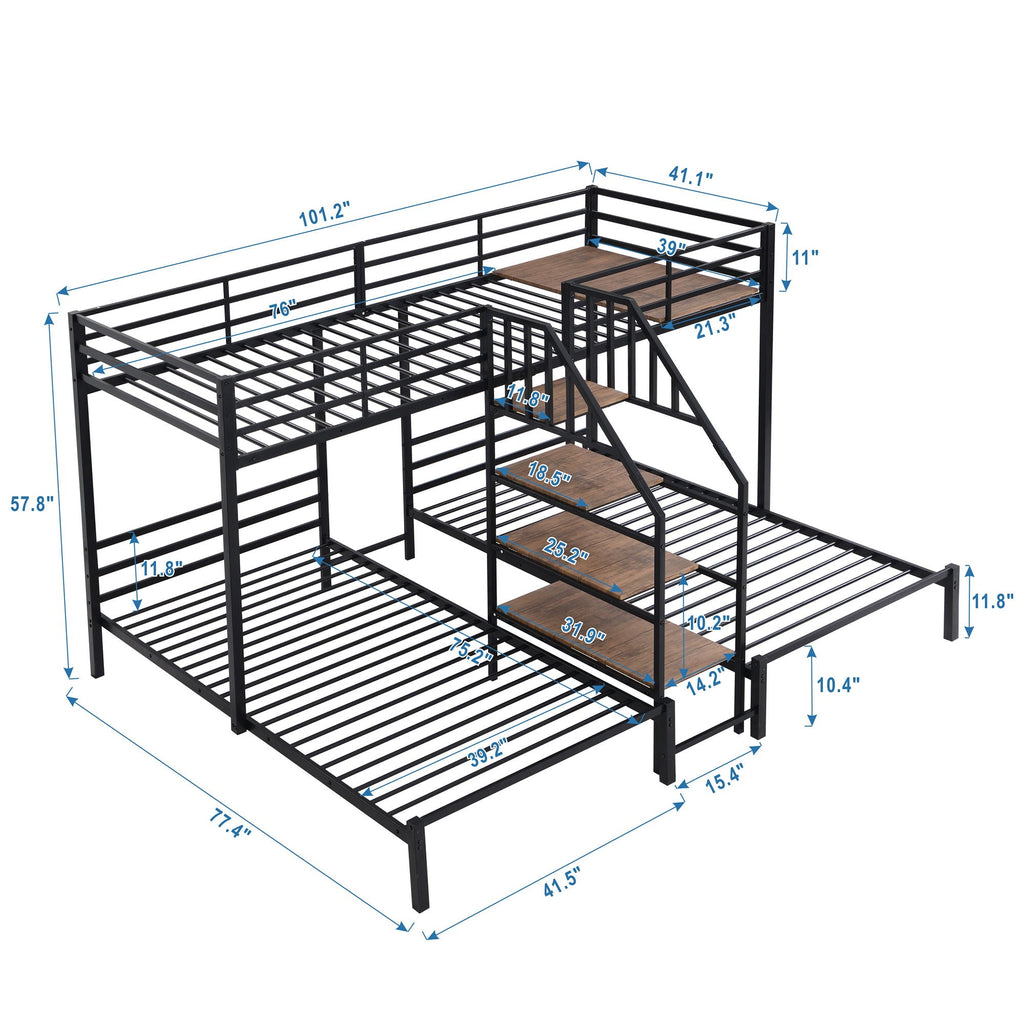 Metal Bunk Bed With Storage Shelves Staircase