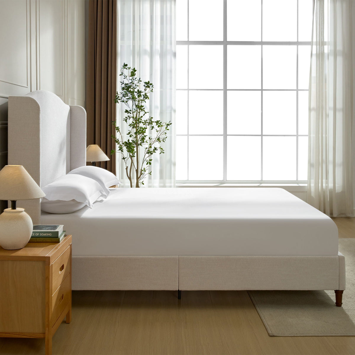 Minimalist Designs Upholstered Wingback Bed With Tall Headboard
