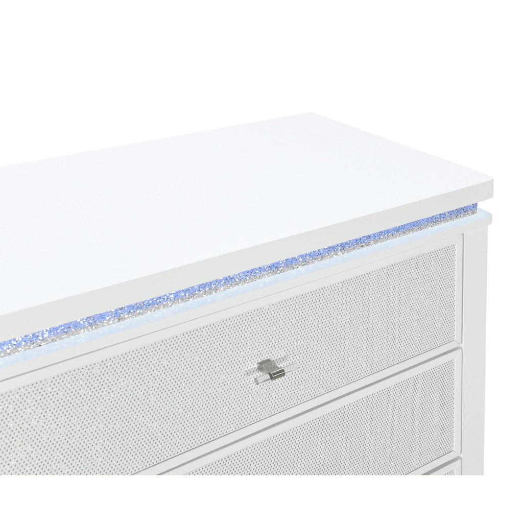 Adalid - Nightstand With Glittered Drawer Front And LED Lighting - White