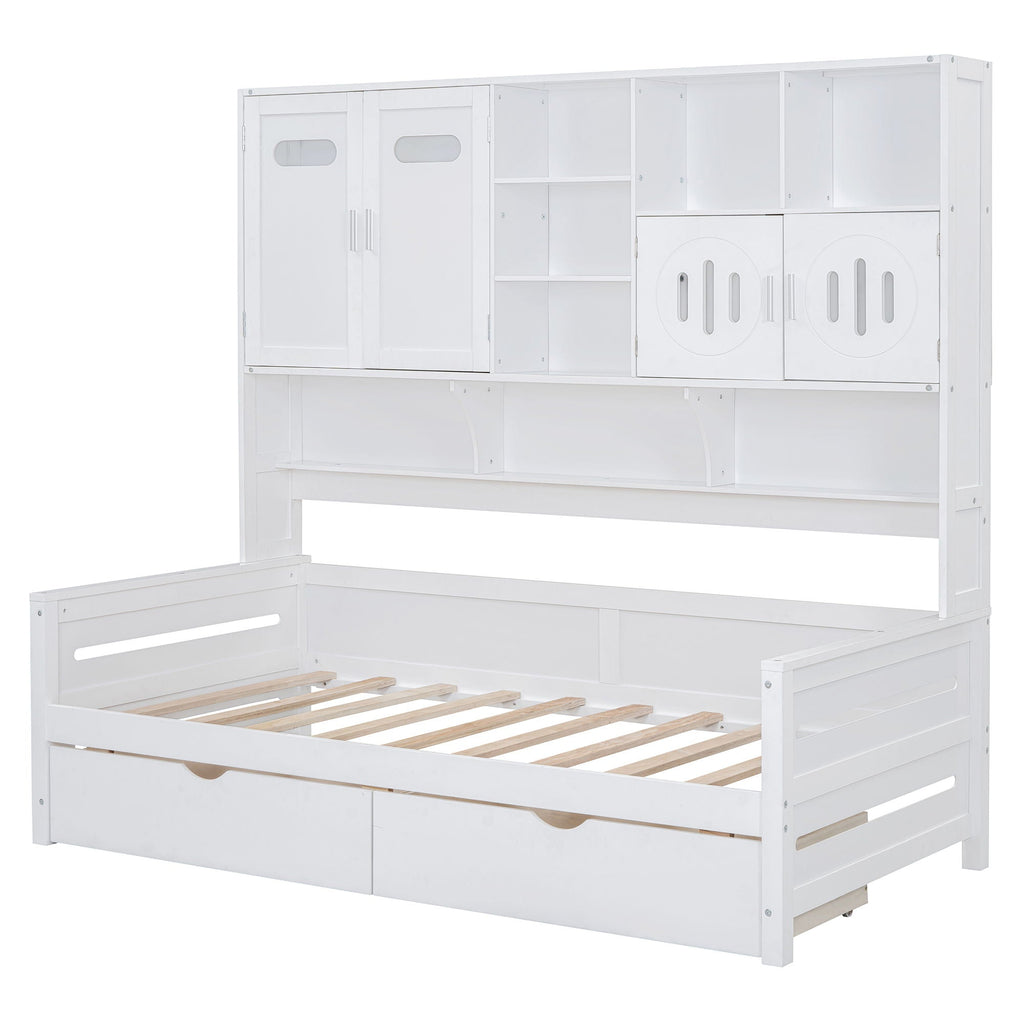 Daybed With All-In-One Cabinet And Shelf