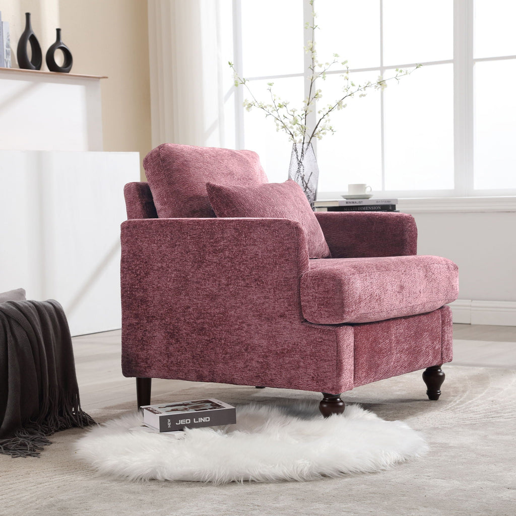 Modern Mid Century Wood Frame Armchair With Tufted Design