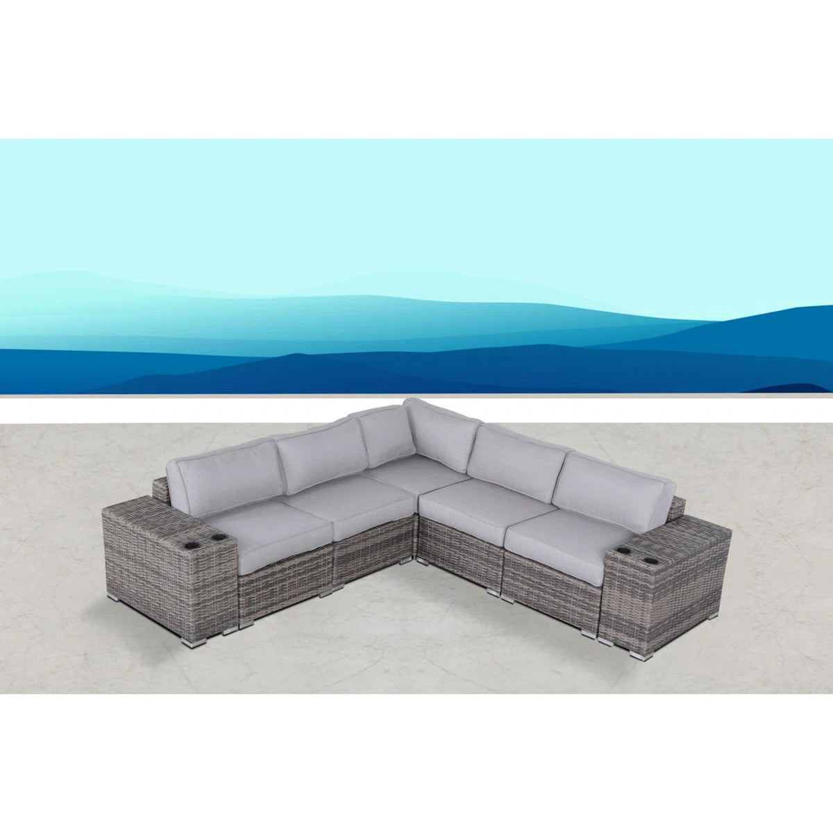 Modern Rattan Wicker Seating Group With Cushions