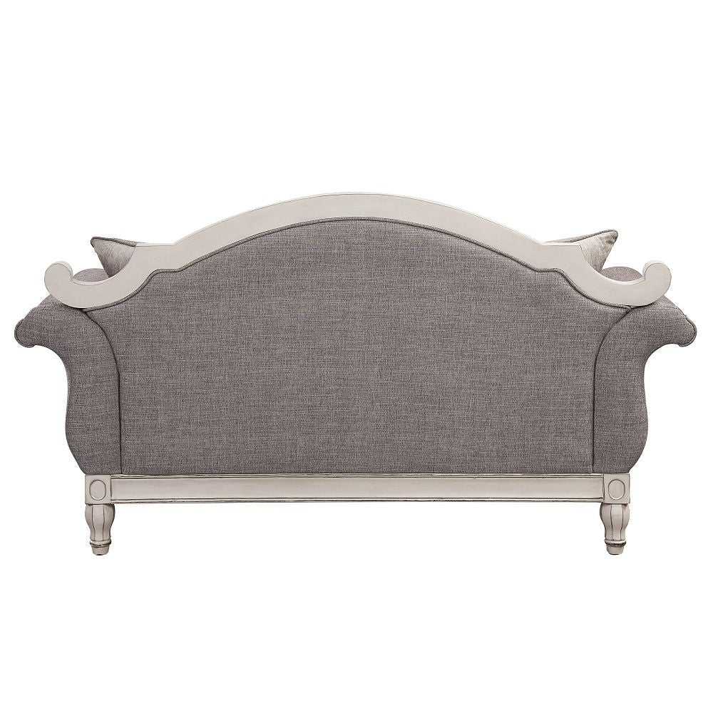Florian - Loveseat With 3 Pillows - Gray Fabric & Antique White