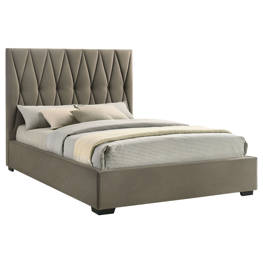 Delsea Upholstered Queen Panel Platform Bed Light Brown