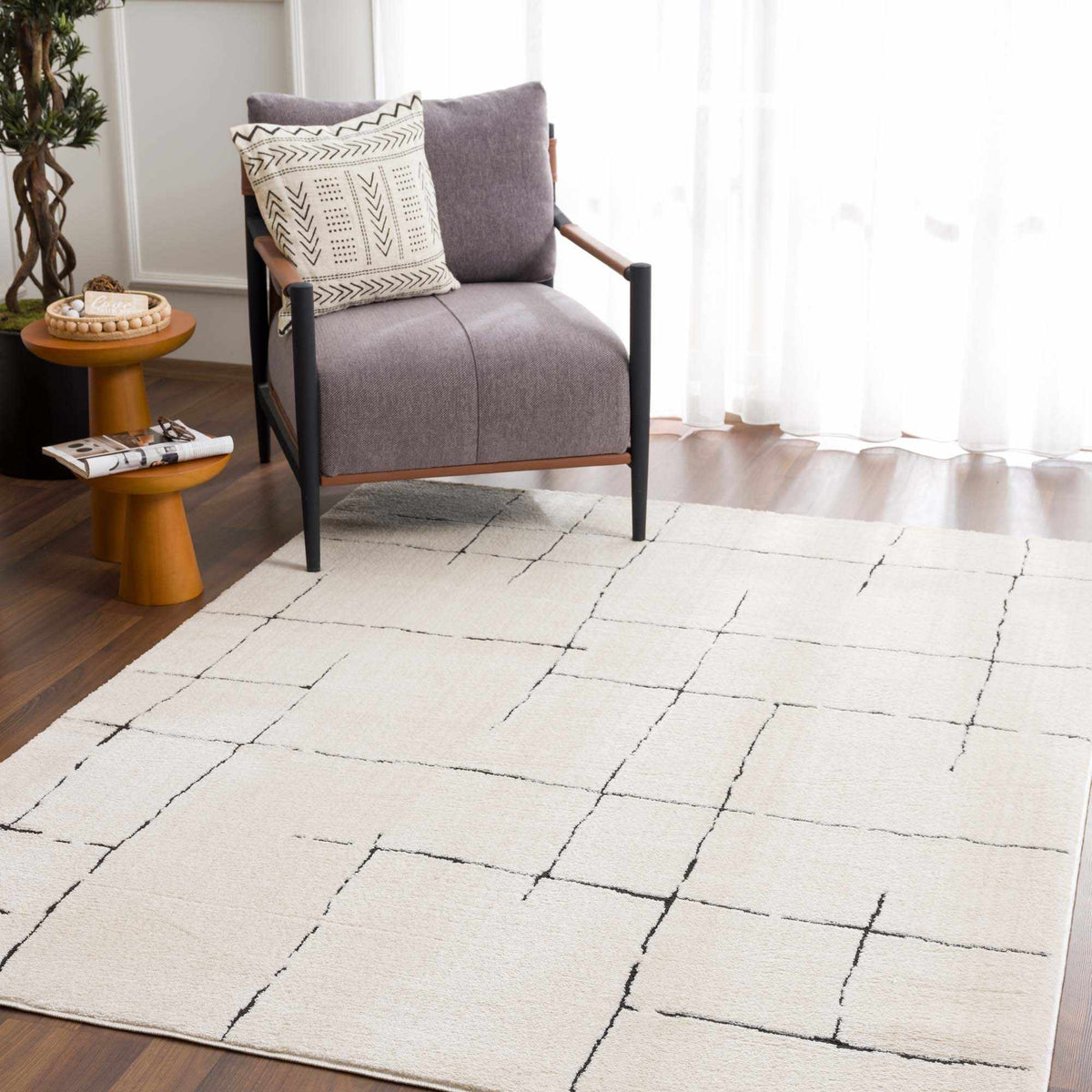 Koume Beige Maze Area Rug