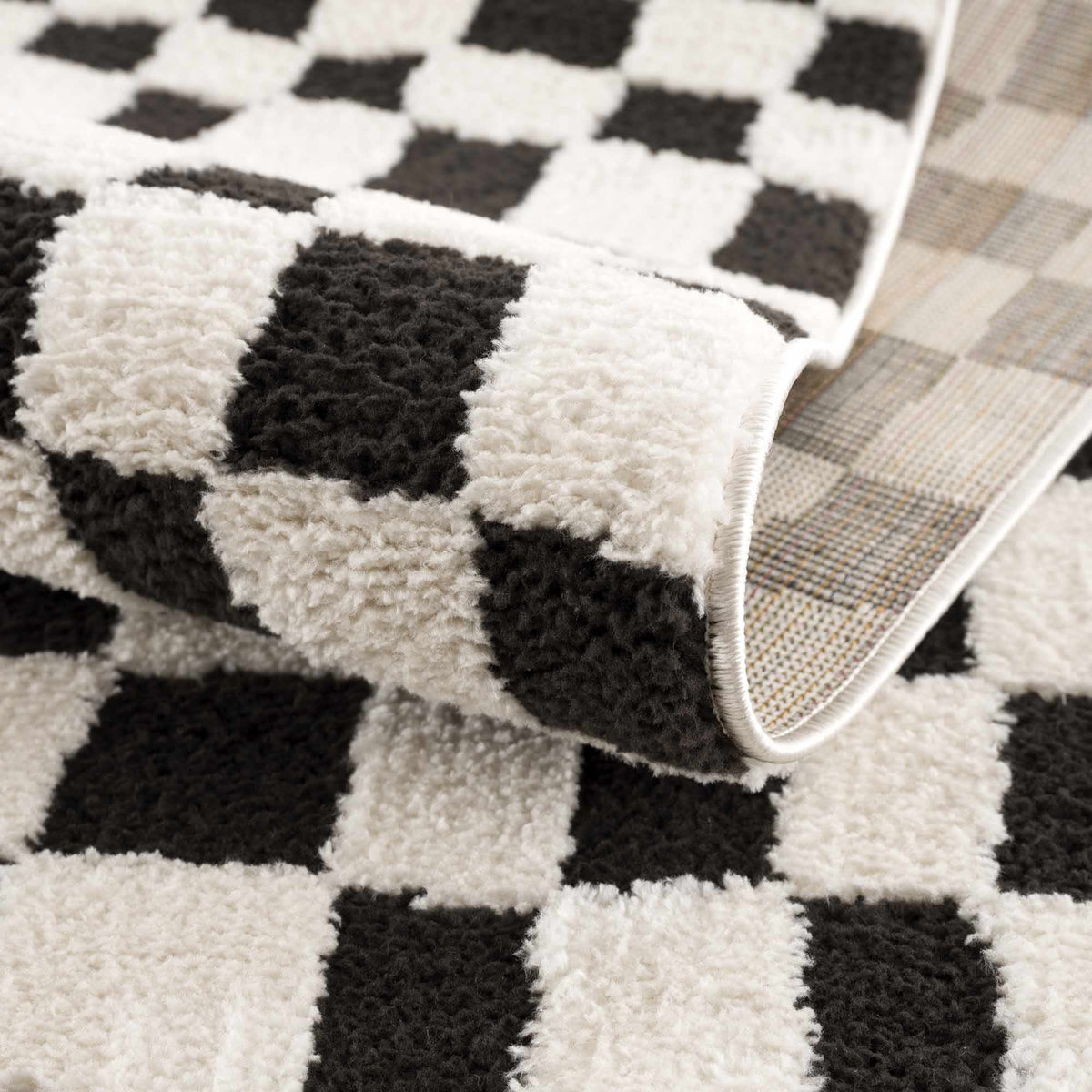 Lajos Black & White Checkered Plush Rug