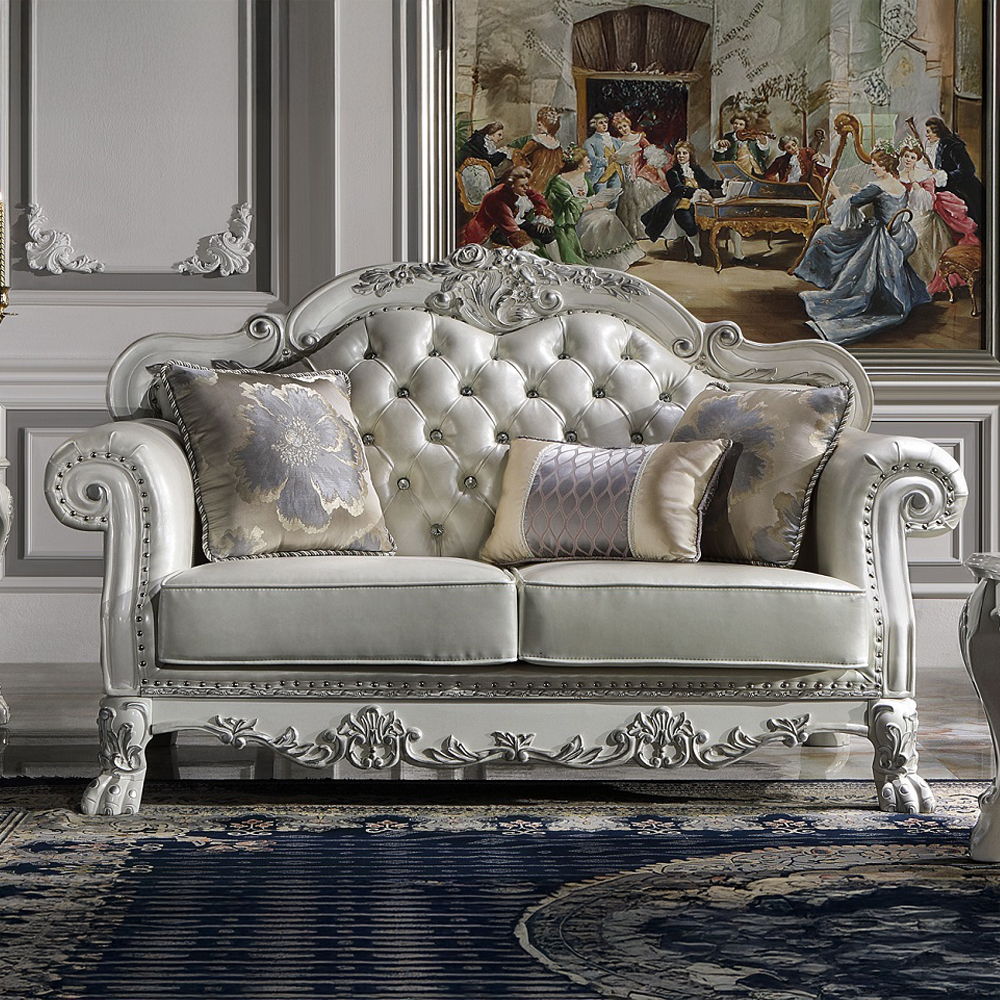 Dresden - Loveseat With 3 Pillows - Synthetic Leather & Bone White