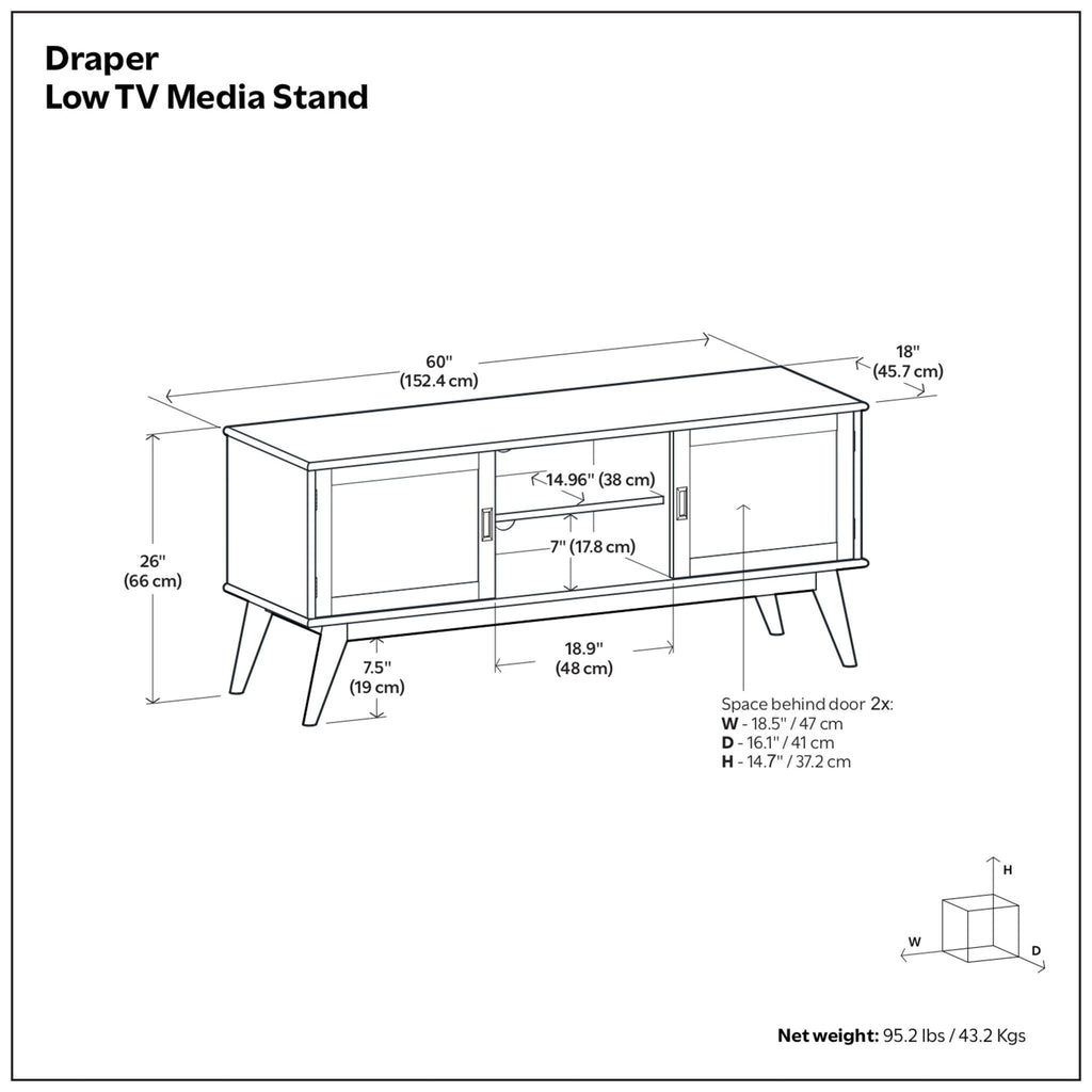 Draper - Handcrafted Mid Century Low TV Media Stand