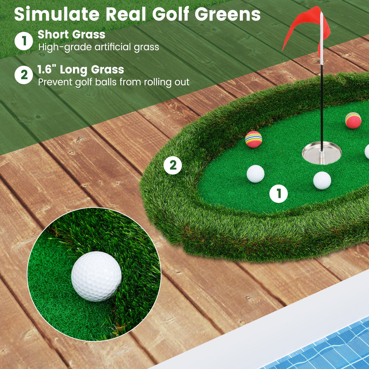 Floating Golf Green Oval Floating Chipping for Pool