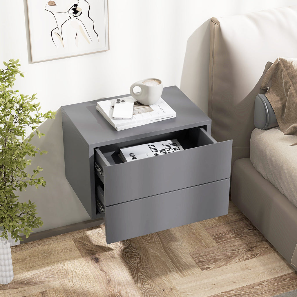 Floating Nightstand with Drawers and Storage Shelf