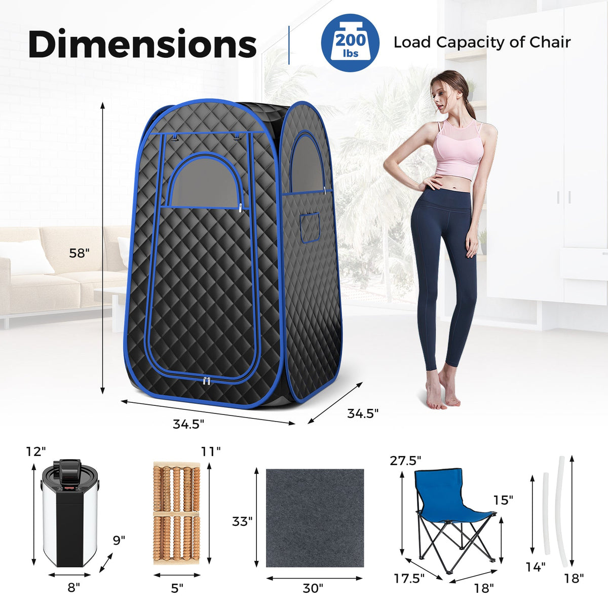 Full-Body Personal Sauna Tent with 1000W 3L Steam Generator for Home Spa Relaxation