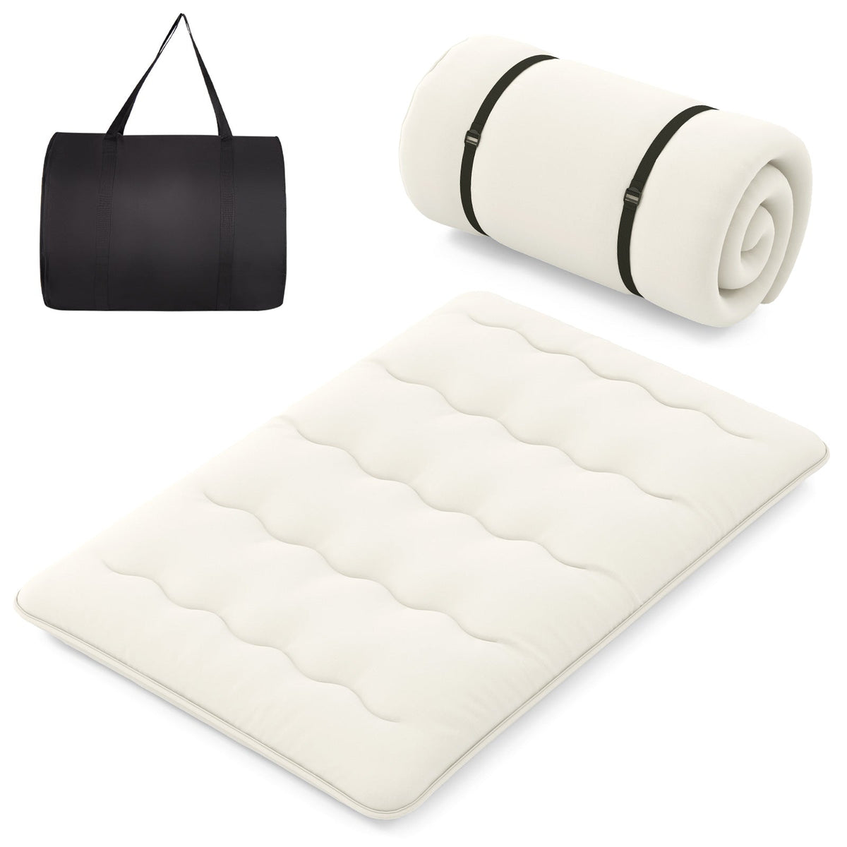 Queen/King/Twin/Full Futon Mattress Floor Sleeping Pad with Washable Cover Beige