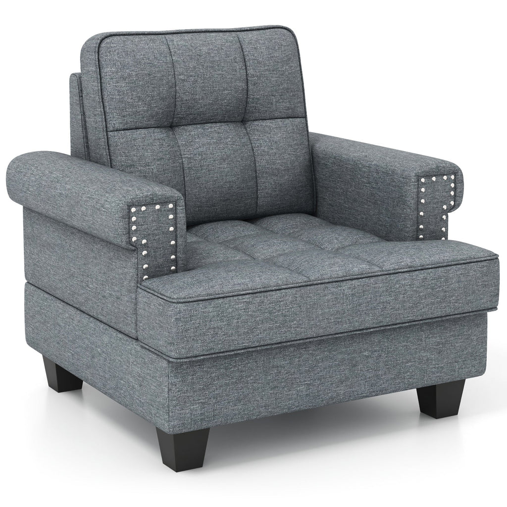 Mid-century Modern Accent Armchair Tufted Linen Club Chair