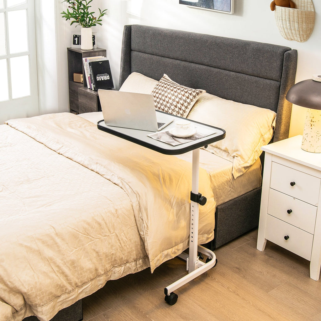 Rolling Overbed Bedside Table with 9-Level Adjustable Height