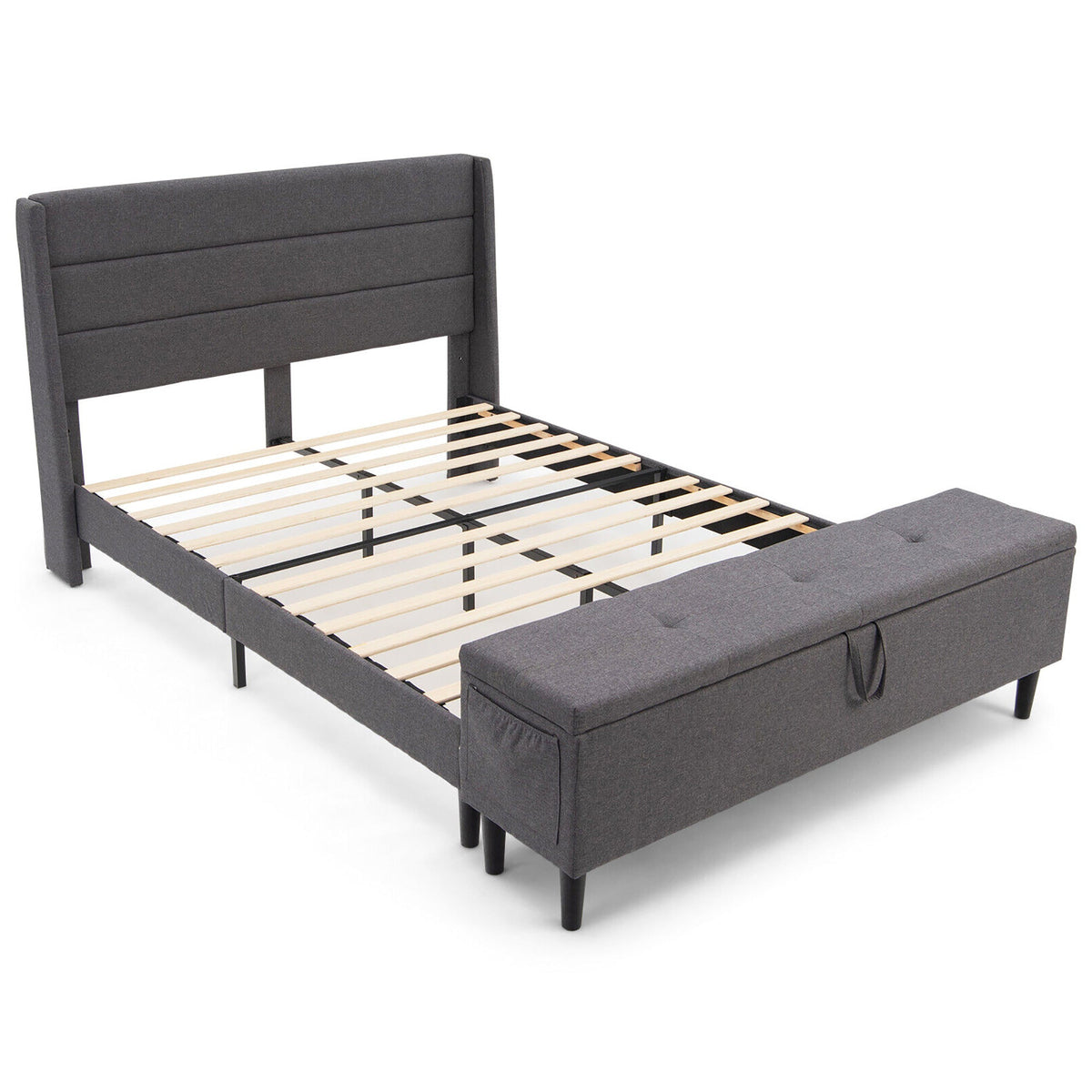 Full/Queen Size Upholstered Platform Bed Frame with Storage Ottoman