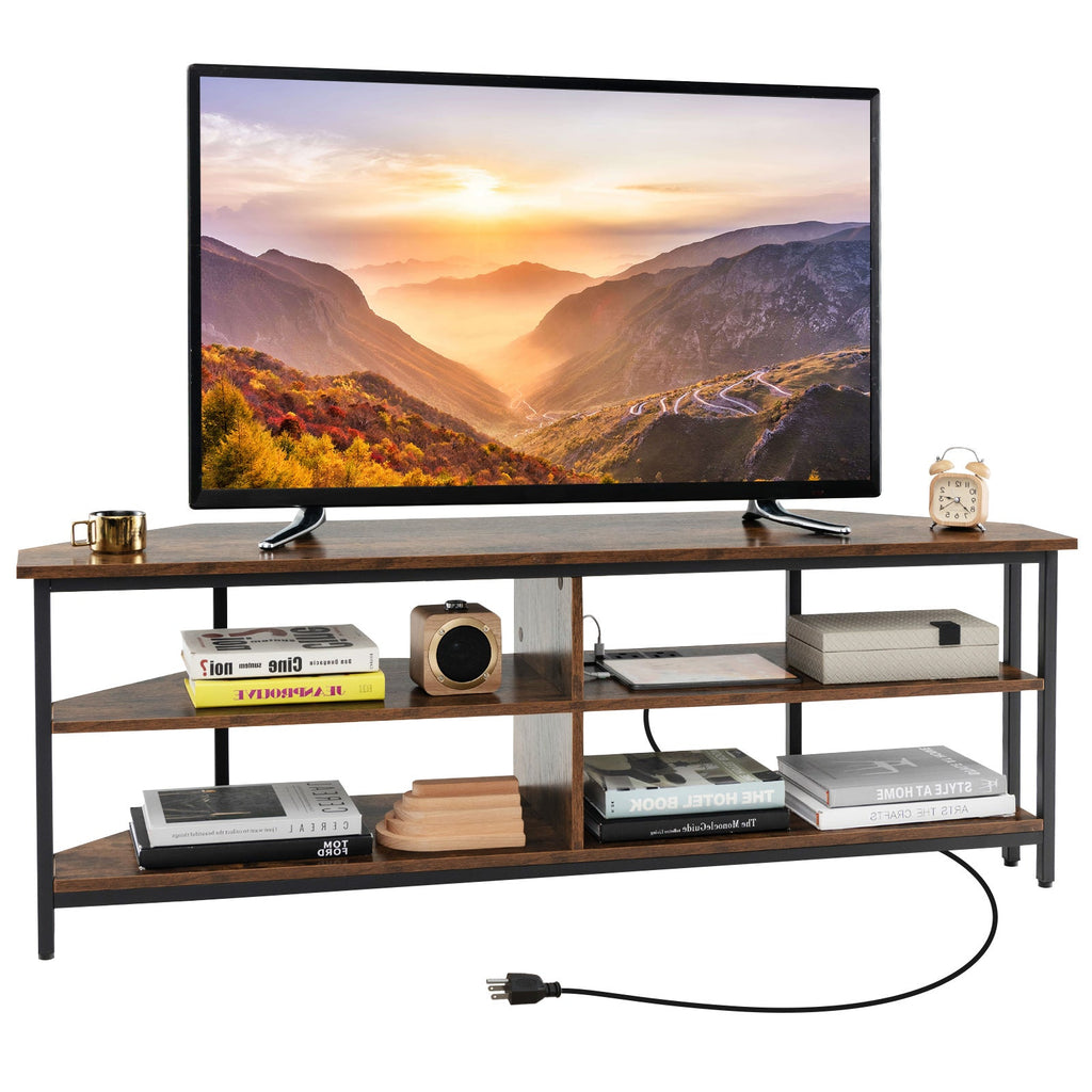 3-Tier Corner TV Stand for TVs up to 65 Inches with Charging Station