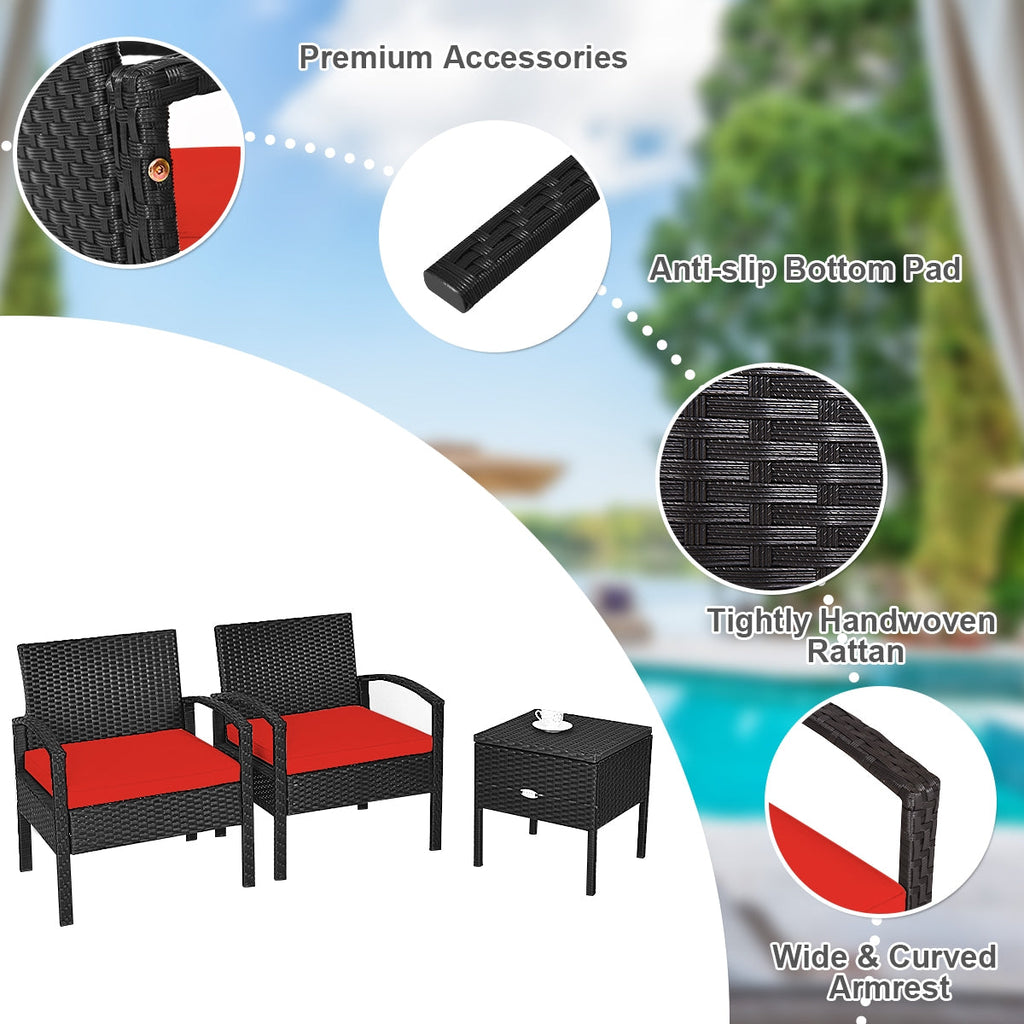 3 Piece PE Rattan Wicker Sofa Set with Washable and Removable Cushion for Patio