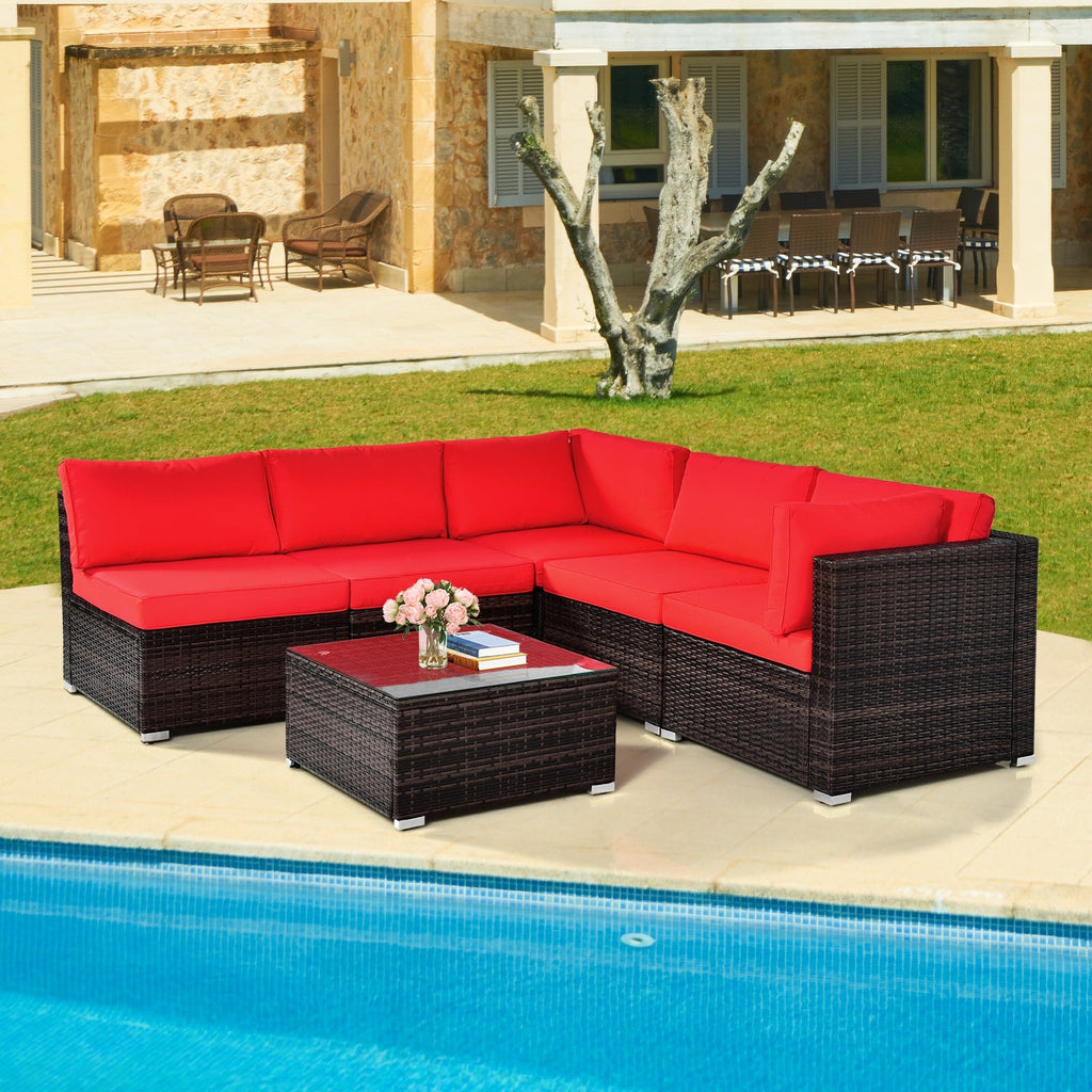 6 Pieces Patio Rattan Furniture Set with Cushions