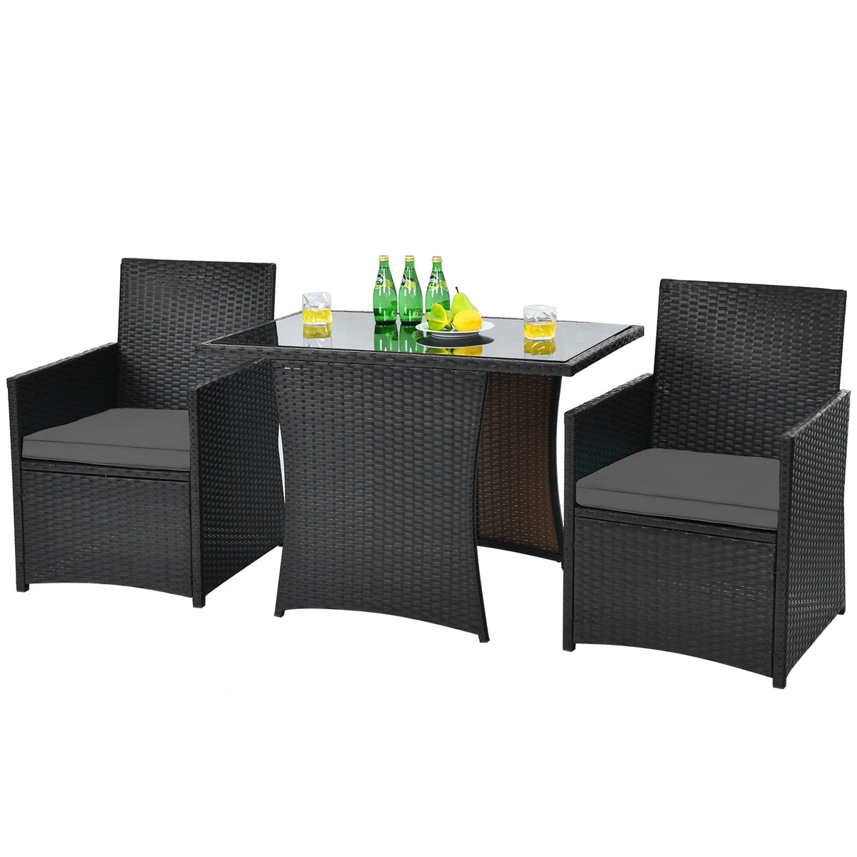 3 Pieces Patio Rattan Furniture Set with Cushion and Sofa Armrest