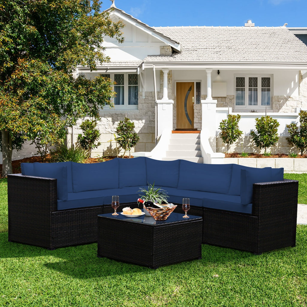 6 Pieces Patio Furniture Sofa Set with Cushions for Outdoor