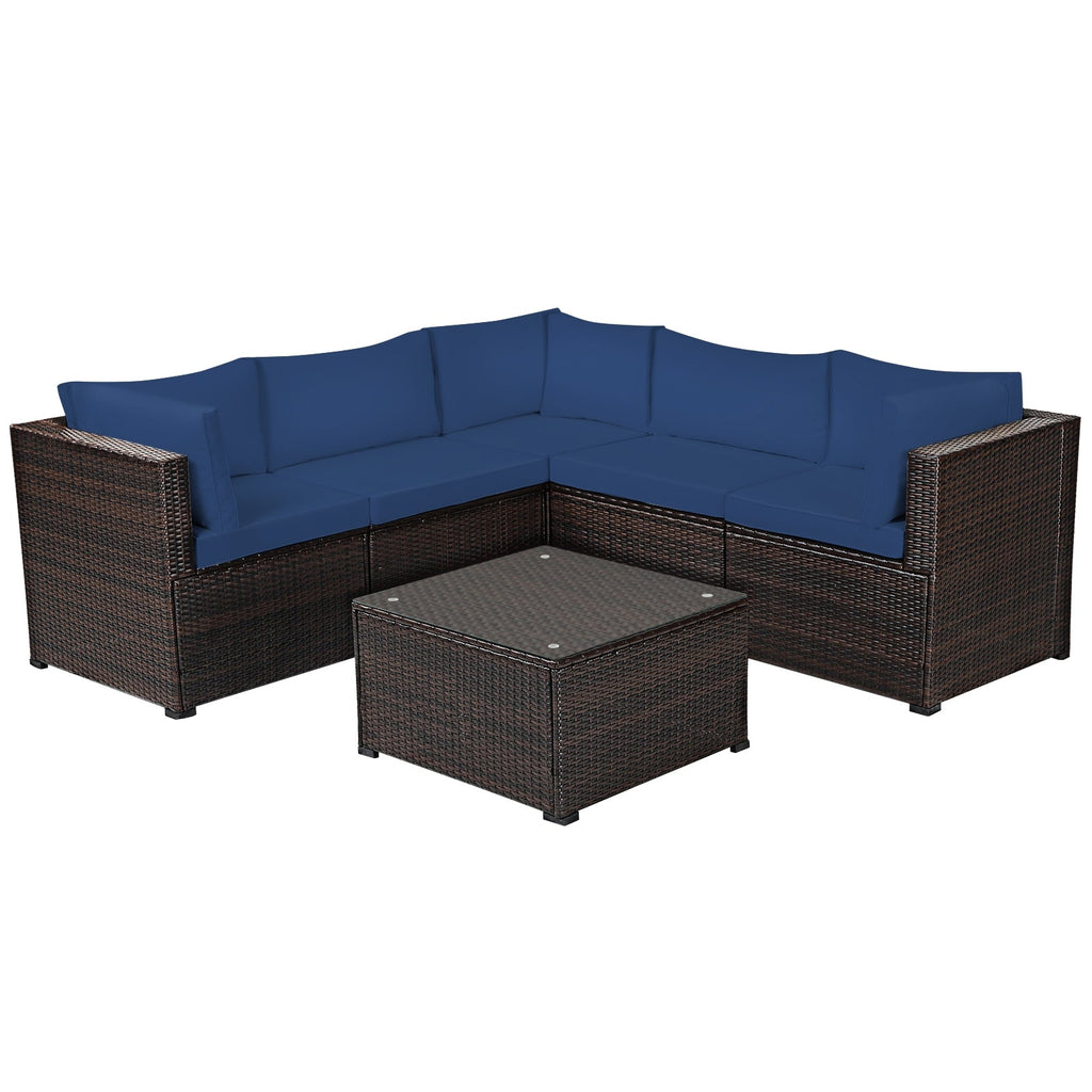 6 Pieces Patio Furniture Sofa Set with Cushions for Outdoor