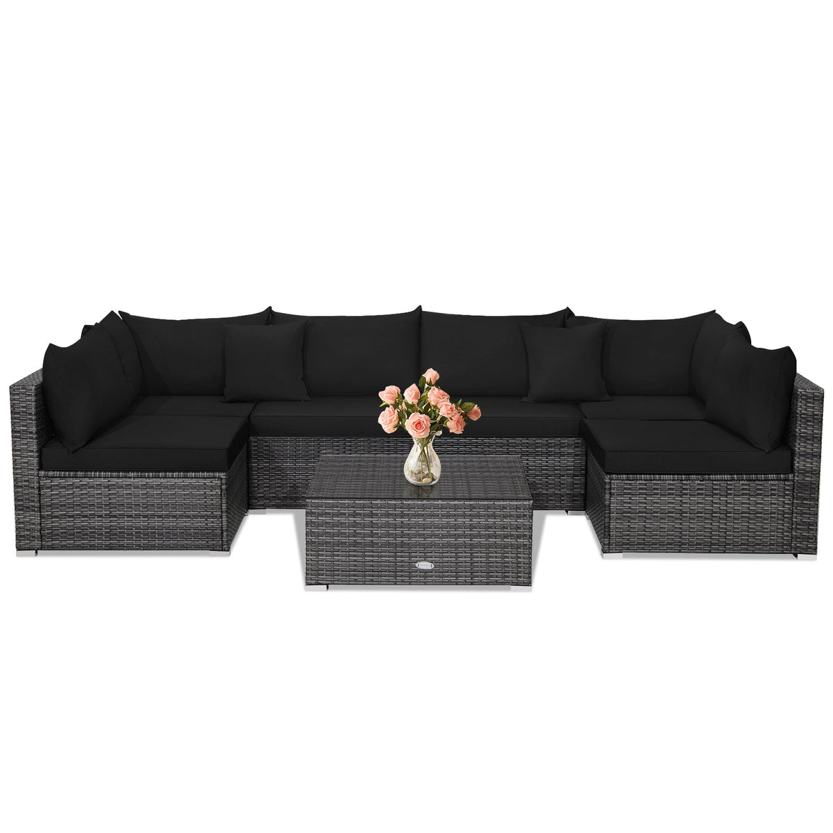 7 Pieces Patio Rattan Furniture Set Sectional Sofa Garden Cushion