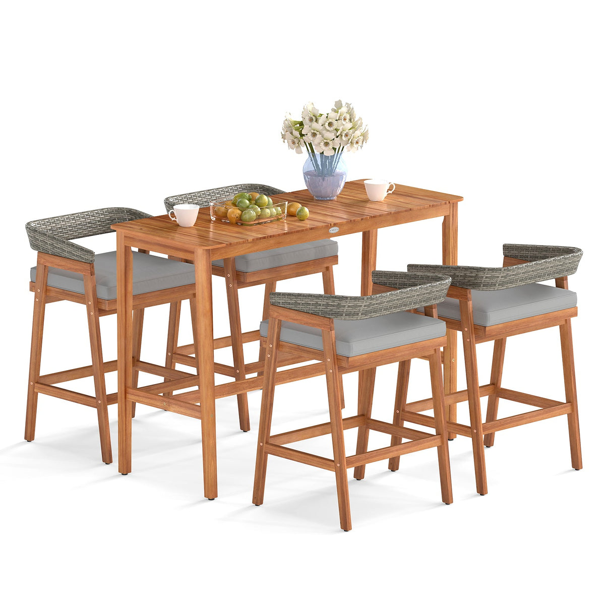 3 Pieces Patio Counter Height Bar Set with 2 Cushioned Barstools