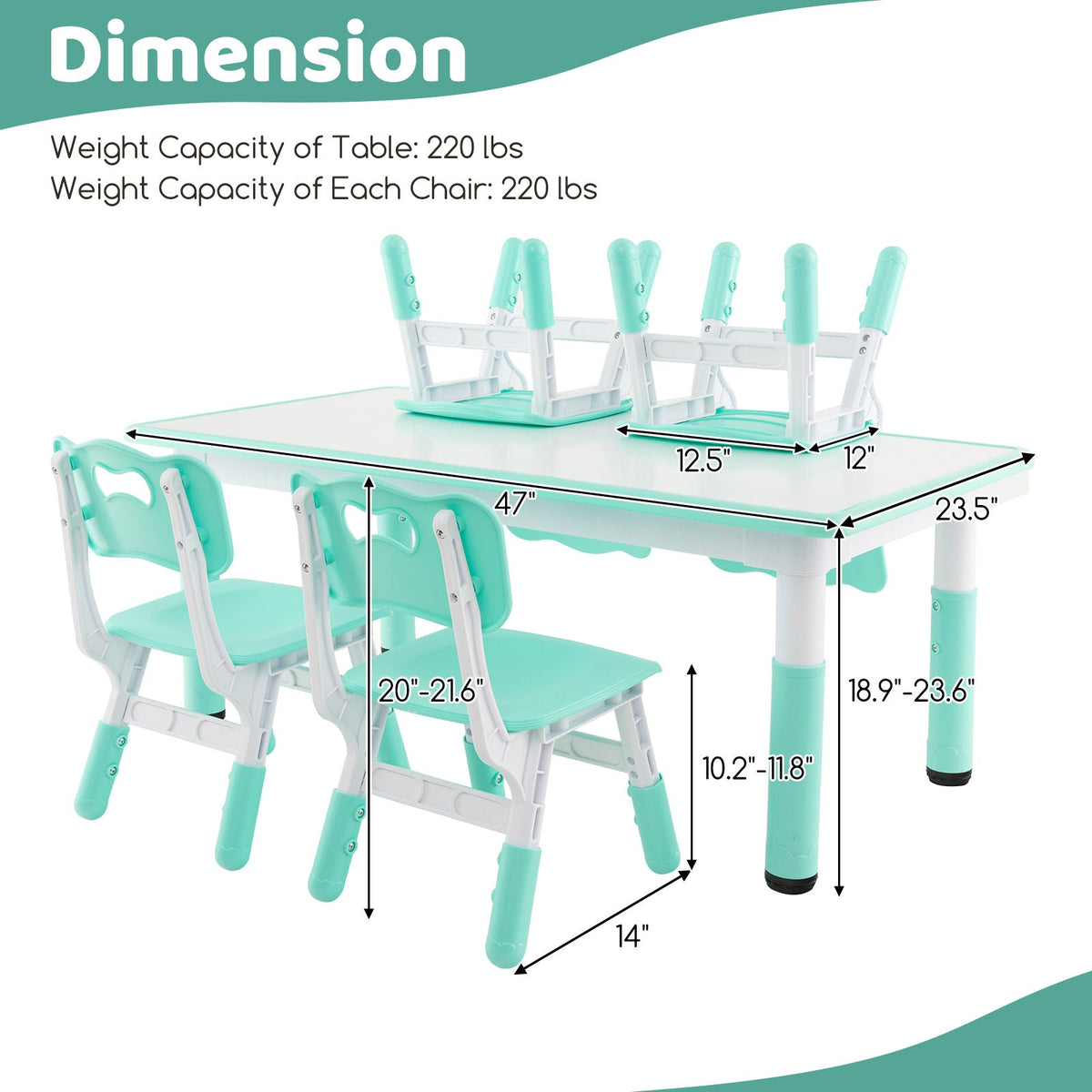 Kids Table and Chairs Set for 4 with Graffiti Desktop