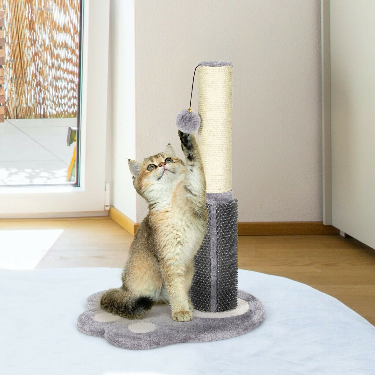 20.5 inch Tall Cat Scratching Post Claw Scratcher with Sisal Rope and Plush Ball-Gray