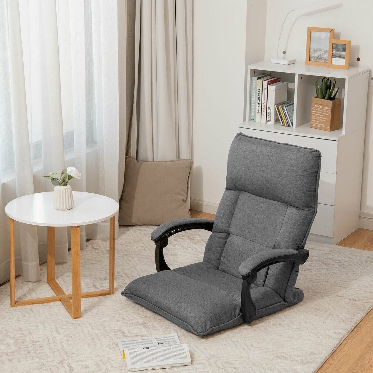 14-Position Adjusting Lazy Sofa Chair with Waist Pillow and Armrests