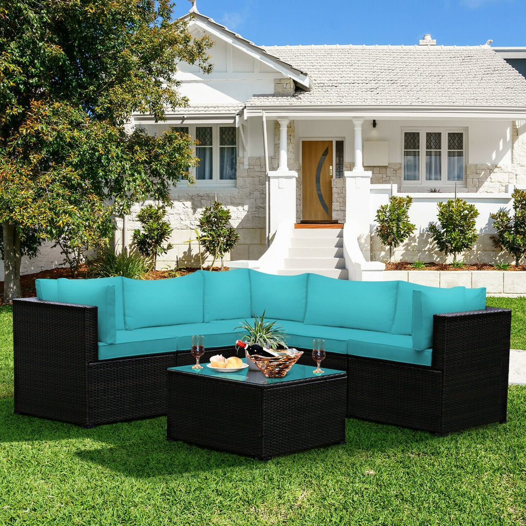 6 Pieces Patio Furniture Sofa Set with Cushions for Outdoor