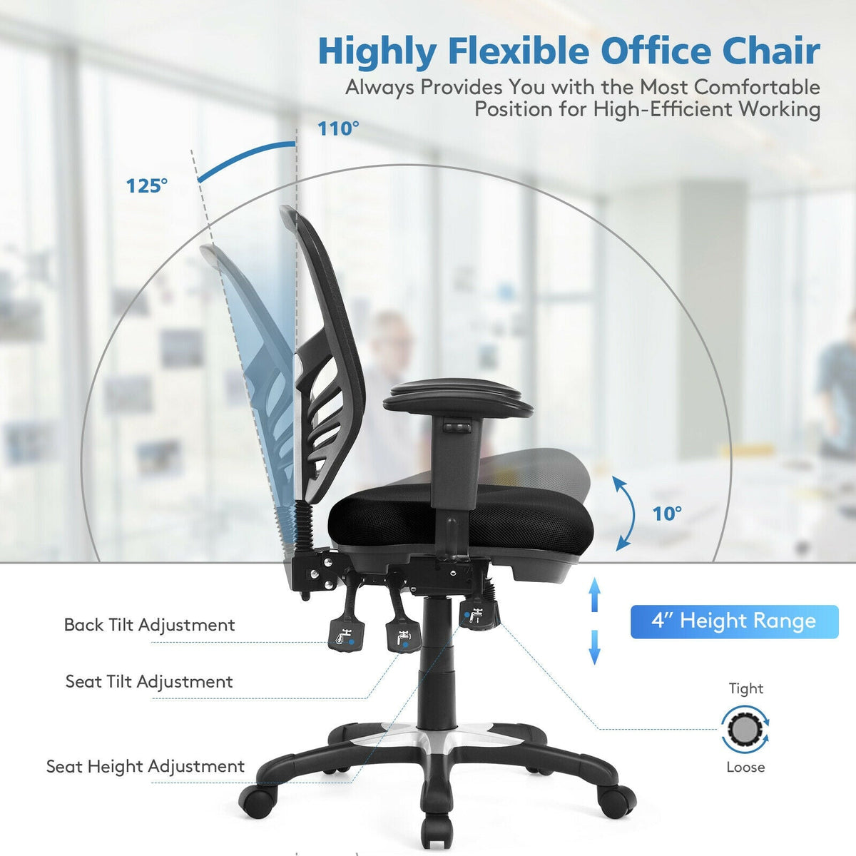Ergonomic Mesh Office Chair with Adjustable Back Height and Armrests