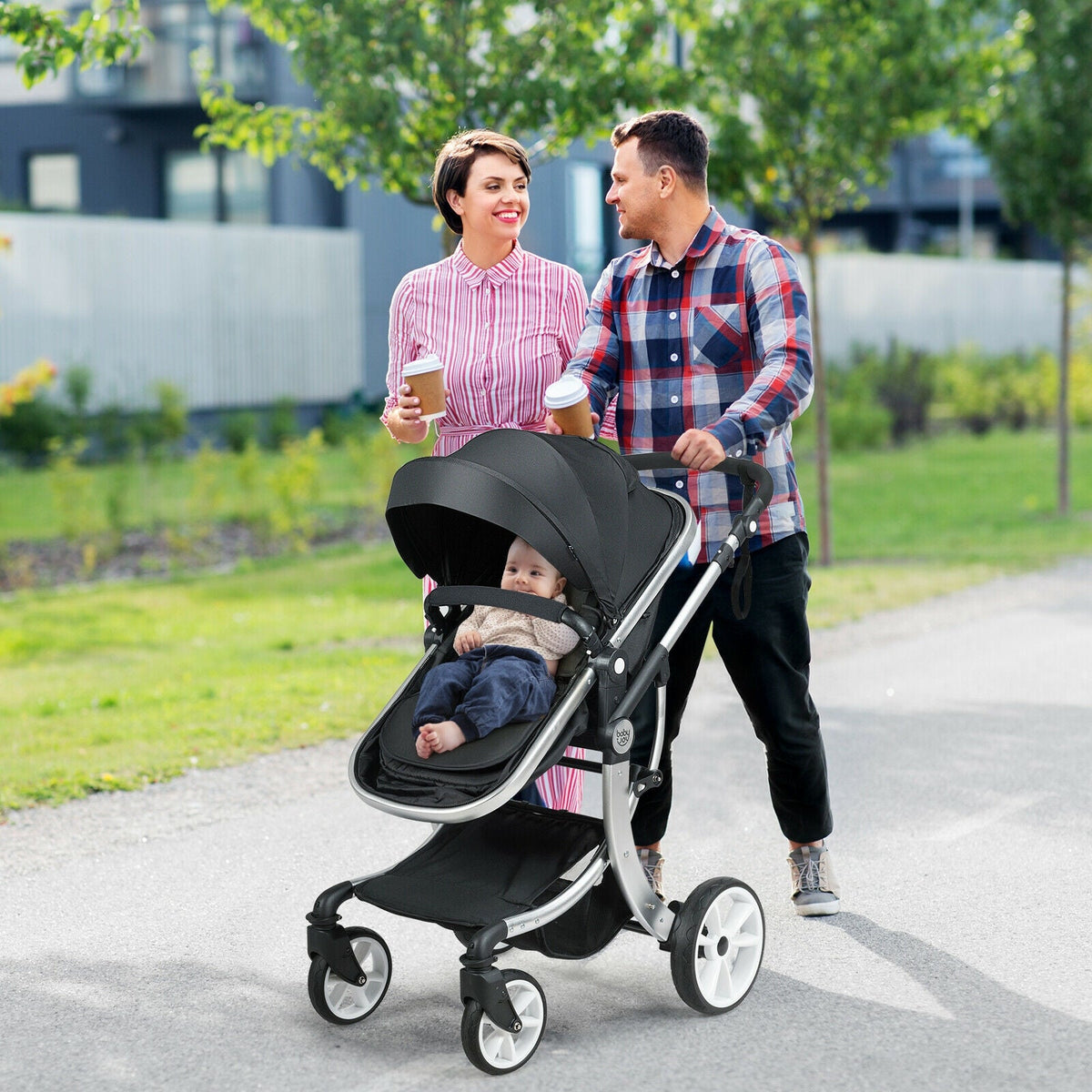 Folding Aluminum Infant Reversible Stroller with Diaper Bag