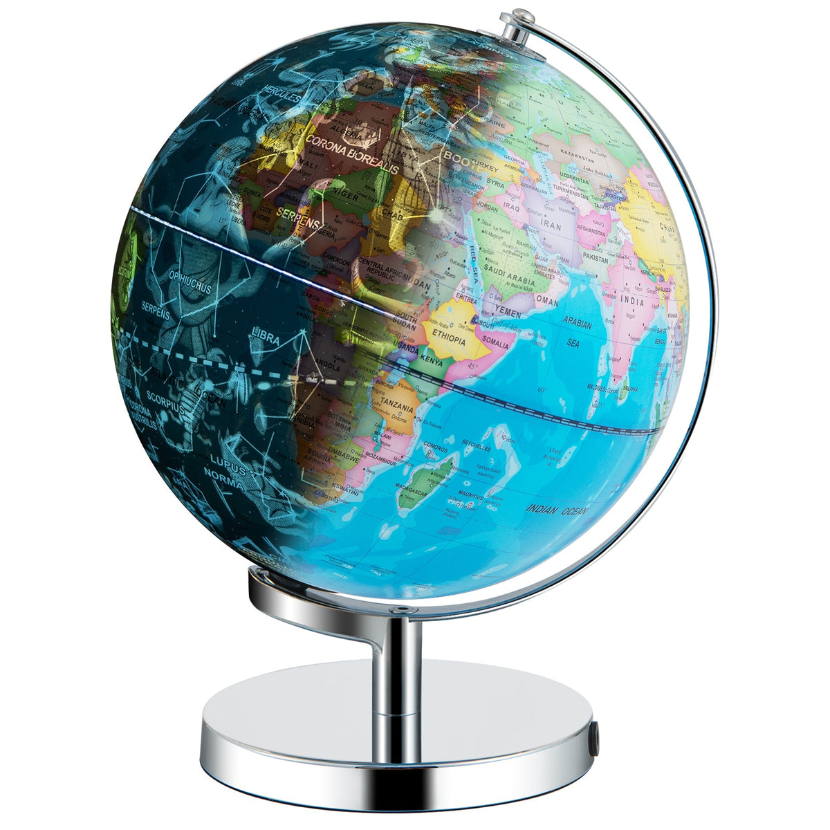 3-in-1 Illuminated World Globe with Stand and  88 Constellations