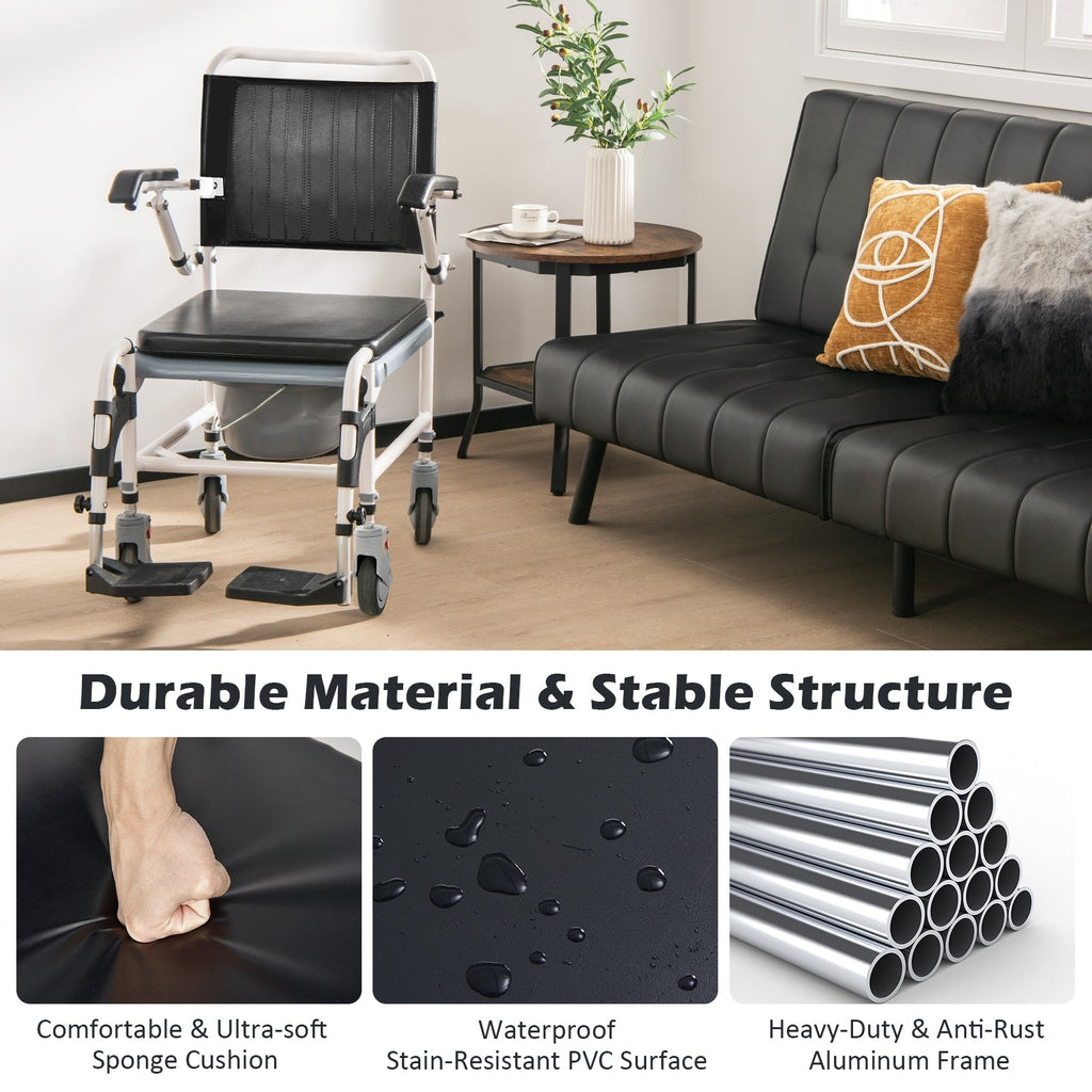 4-in-1 Bedside Commode Wheelchair with Detachable Bucket