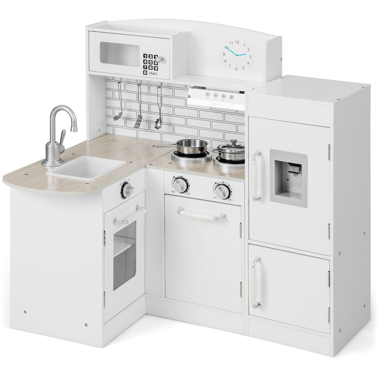Kids Kitchen Playset Conor Kitchen Toy with Realistic Microwave and Oven Stove-White